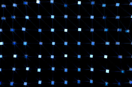A concept showing a grid of interconnected blocks of data depicting a cryptocurrency blockchain on a dark background - 3D renderの写真素材