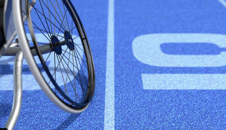 An empty modified wheelchair used by handicapped athletes to compete in various sporting codes on a...