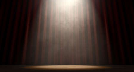 An stage with curtains lit by a single spotlight on a dark background - 3D renderの写真素材