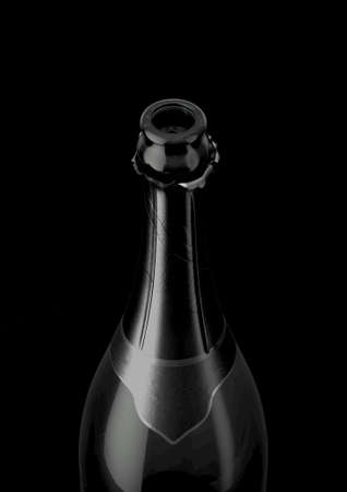 A black bottle of champagne showing the open top and torn foil on an isolated background - 3D renderの写真素材