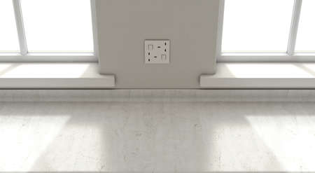 A closeup view of an empty kitchen countertop facing a window looking outwards In the morning - 3D...