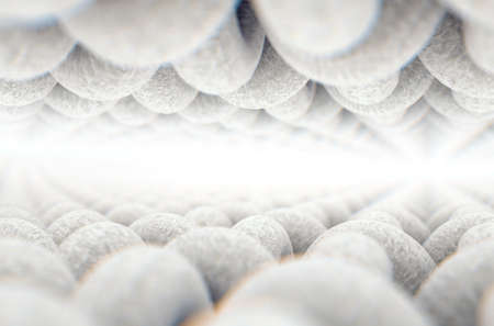 A microscopic close up view between layers of a simple woven textile on a white background - 3D...