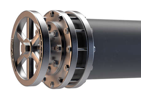 A PVC pipe ending in a shutoff valve on an isolated background - 3D render