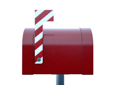 A christmas concept depicting a shut red retro mailbox belonging to santa clause with a striped candy cane flag on an isolated white background - 3D renderの写真素材