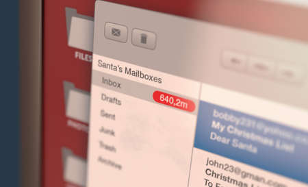 A concept showing millions of unread childrens wish list emails recieved in santa clauses email inbox  - 3D renderの写真素材