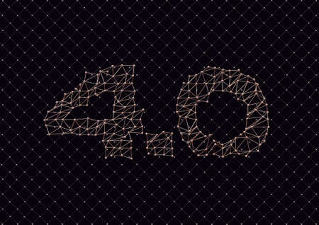 A concept showing copper wire making up the numbers 4.0 in a plexus design on a futuristic grid background - 3D renderの写真素材