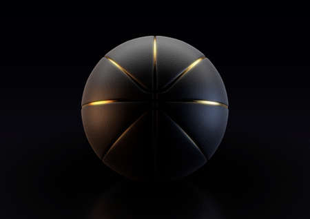 A concept of a black basketball with gold trim on an isolated black studio background - 3D renderの写真素材