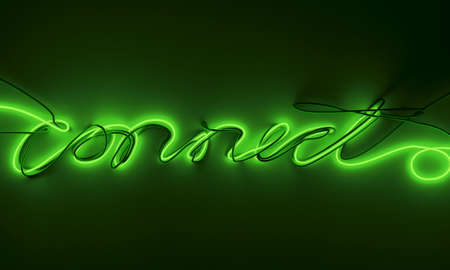 A collection of cables draped together to form the word connect with one green strand illuminated them all on an isolated background - 3D renderの写真素材