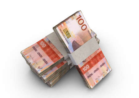 A stack of bundled norwegian kroner banknotes on an isolated background - 3D render