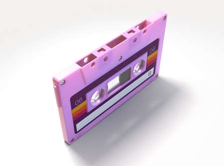 A concept showing a pink vintage audio cassette tape on an isolated background - 3D renderの写真素材