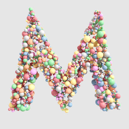 A concept letter M made up of a collection of round pastel colorful sweets on an isolated background - 3D renderの写真素材