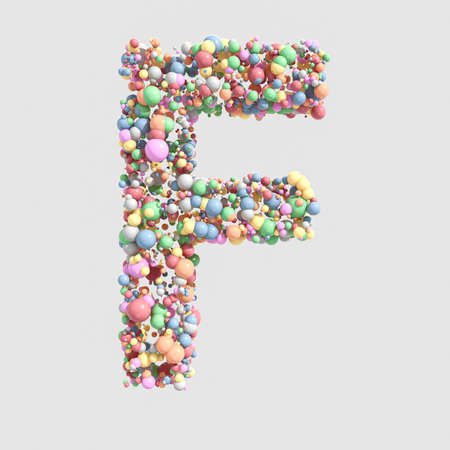 A concept letter F made up of a collection of round pastel colorful sweets on an isolated background - 3D renderの写真素材