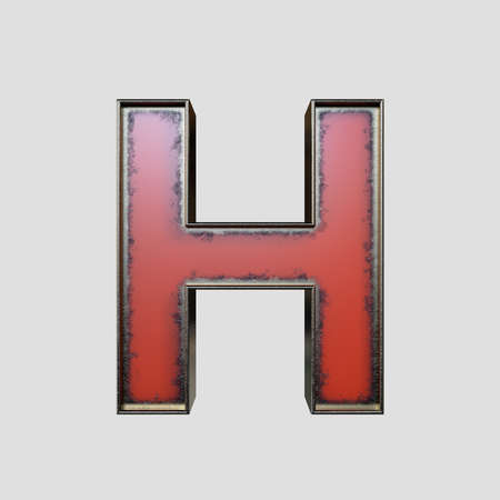 A concept vintage marquee signage H letter made of worn metal on an isolated background - 3D renderの写真素材