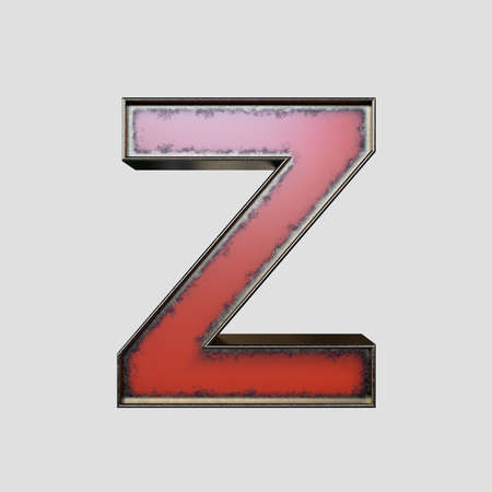 A concept vintage marquee signage Z letter made of worn metal on an isolated background - 3D renderの写真素材
