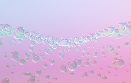 A science concept of a collection of transparent liquid molecules gathering underneath an invisible layer on a pink background - 3D renderの写真素材