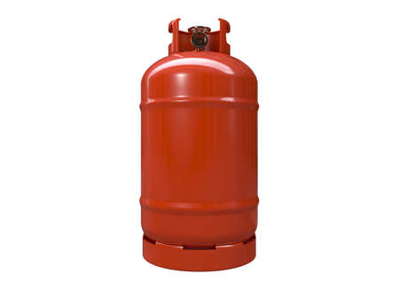 An unbranded metal gas cylinder with a bronze valve on an isolated white background - 3D renderの写真素材