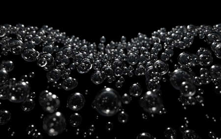 A science concept of a collection of transparent liquid molecules gathering underneath an invisible layer on a dark background  - 3D renderの写真素材