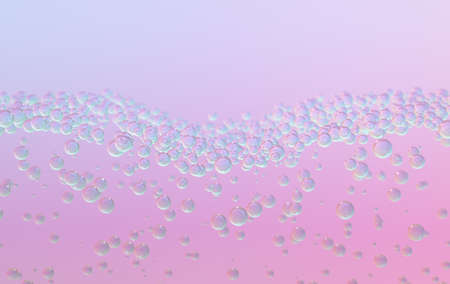 A science concept of a collection of transparent liquid molecules gathering underneath an invisible layer on a pink background - 3D renderの写真素材