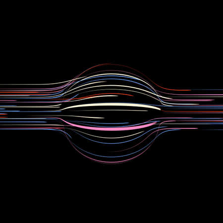 Emitting beams of multi color light on a dark background enveloping an invisible spherical void - 3D...
