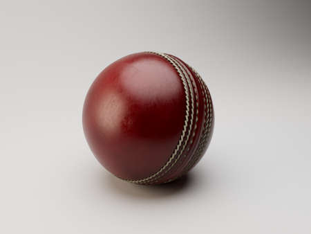 A regular red cricket ball with white stitching on an isolated background - 3D render