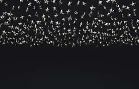 A collection of silver christmas star shaped decorations on an isolated background - 3D renderの写真素材