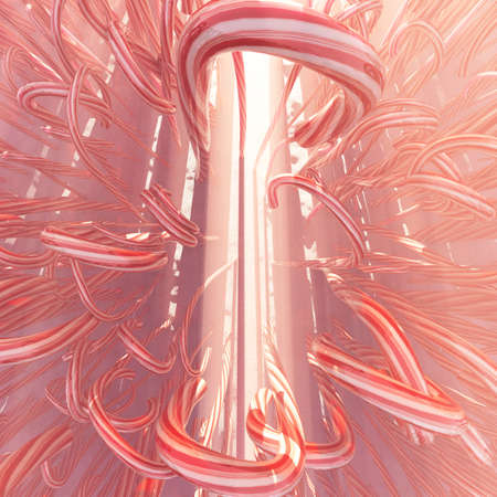 A concept of a collection of hanging christmas decorations making the shape of a tree  with suspended wrapped gifts underneath - 3D renderの写真素材