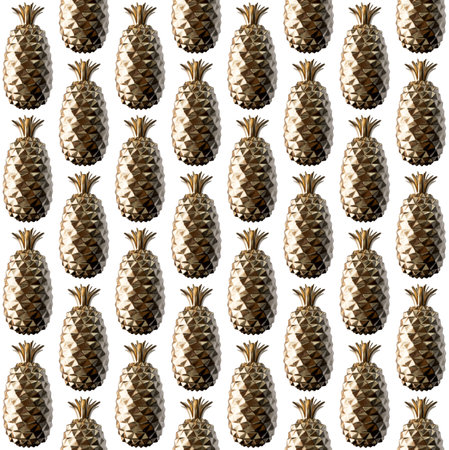 A seamless pattern of pineapples made from solid gold on an isolated background - 3D renderの写真素材