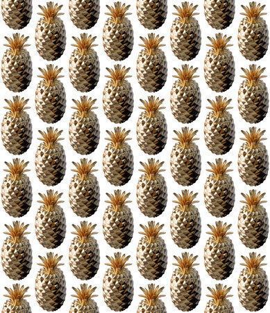 A seamless pattern of pineapples made from solid gold on an isolated background - 3D renderの写真素材