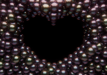 A heart shaped void surrounded by an array of black shiny pearls spread out to form an solid background - 3D renderの写真素材