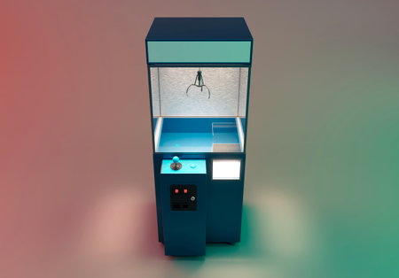 An empty arcade type claw grabber game on an isolated colorful background background - 3D renderの写真素材