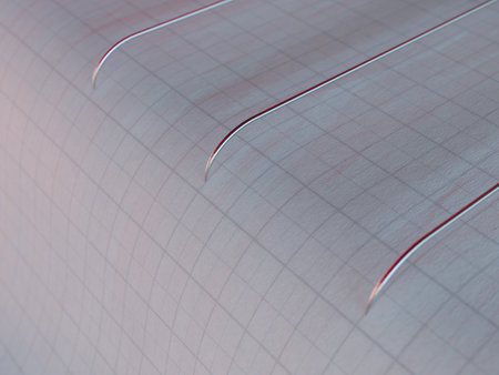 A closeup of seismograph machine needles on graph paper depicting seismic and eartquake activity - 3D renderの写真素材