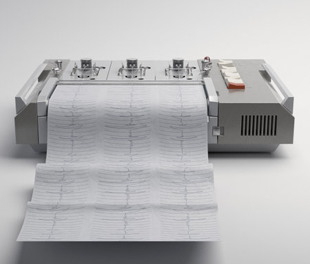 A russian polygraph lie detector machine drawing lines on graph paper on a studio background - 3D renderの写真素材