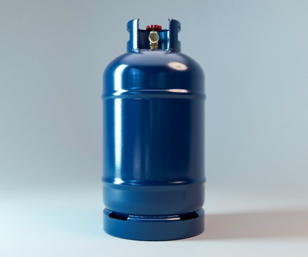 A generic metal gas cylinder with a bronze valve on an isolated white background - 3D renderの写真素材