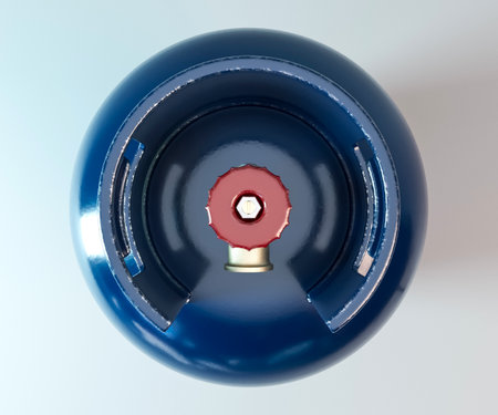 A generic metal gas cylinder with a bronze valve on an isolated white background - 3D renderの写真素材