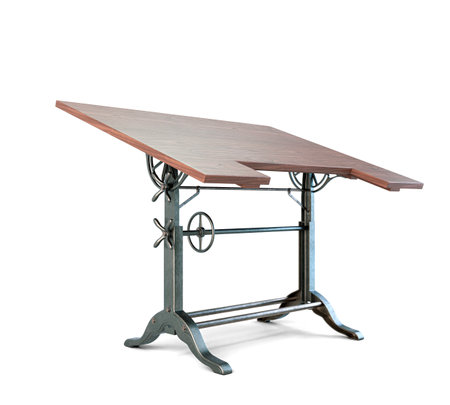 An ornate vintage metal and wood drafting table on an isolate white studio background - 3D renderの写真素材