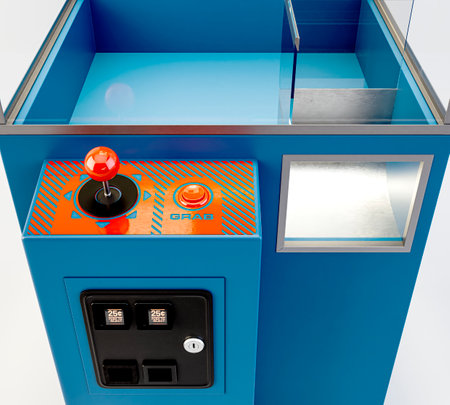 An empty arcade type claw grabber game on an isolated white background - 3D render