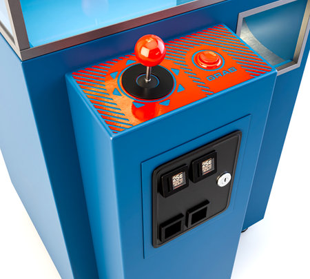 An empty arcade type claw grabber game on an isolated white background - 3D render