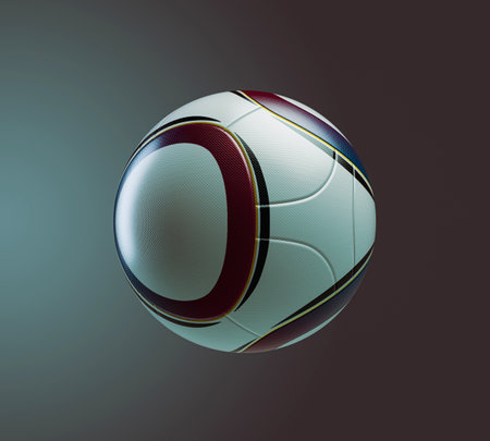 A closeup concept of a white synthetic soccer ball in a modern shape with a textured surface - 3D renderの写真素材