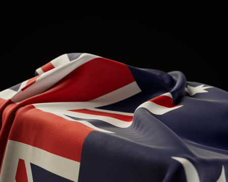 A australia flag draped over a stone plinth on an isolated dark studio background - 3D renderの写真素材
