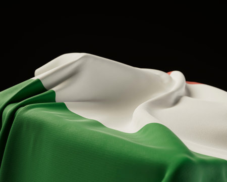 A italy flag draped over a stone plinth on an isolated dark studio background - 3D renderの写真素材