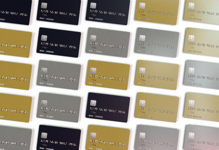 A collection of generic blank bank credit card on an isolated white studio background - 3D render
