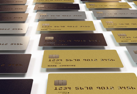 A collection of generic blank bank credit card on an isolated white studio background - 3D render