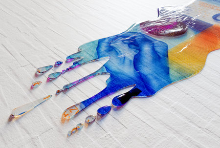 A concept image showing a regular Switzerland Franc banknote that is melted and liquified dripping...