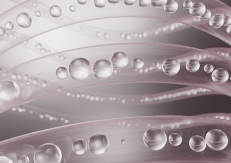 A science themed view of bubble particles in a wavy spiral tube - 3D render