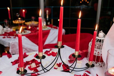 Romantic candlelight dinner for Valentine's Day.の写真素材