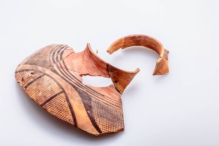 Archaeological excavations. The remains of ancient ancient clay jugs. Tripolie