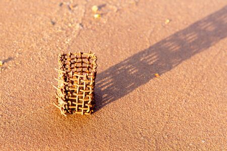 Metal cage on wet sand