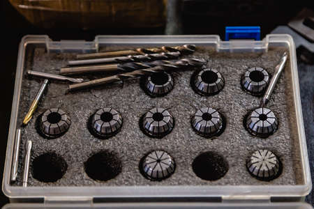 Industrial milling metal cutting tool with carbide cutter insert in workshop