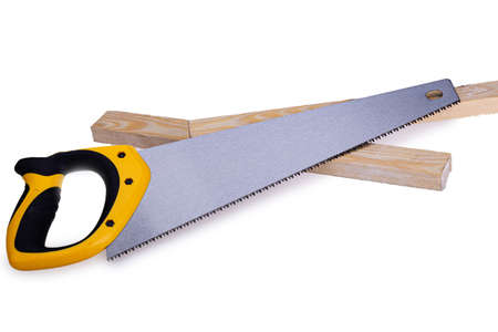 Wood hacksaw carpentry and locksmith tool, a type of hand saw for sawing wood, isolated on a white background.の写真素材