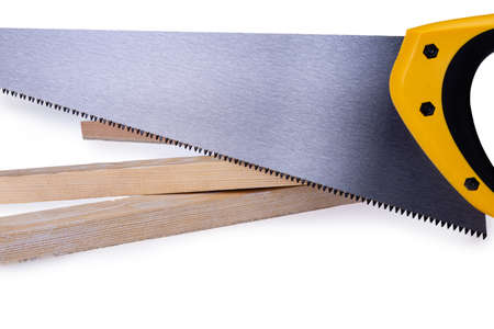 Wood hacksaw carpentry and locksmith tool, a type of hand saw for sawing wood, isolated on a white background.の写真素材